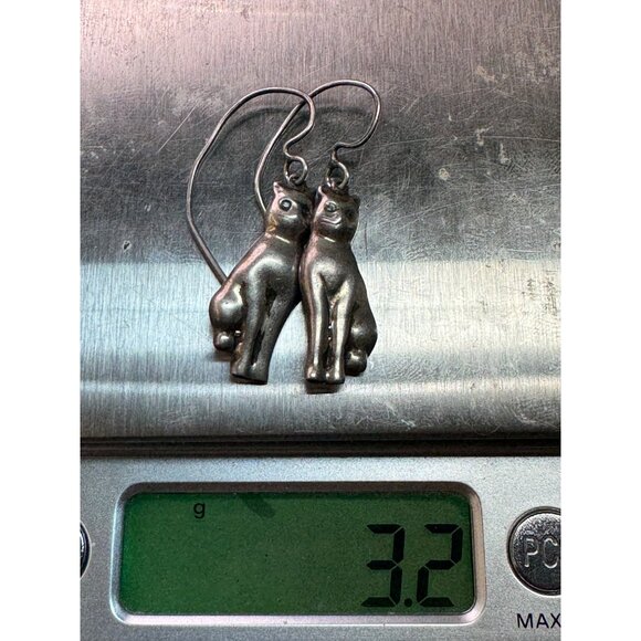Vintage Estate Sterling Silver 925 Cat Dangle Earrings, 3.2g, XRF Tested - Picture 8 of 8